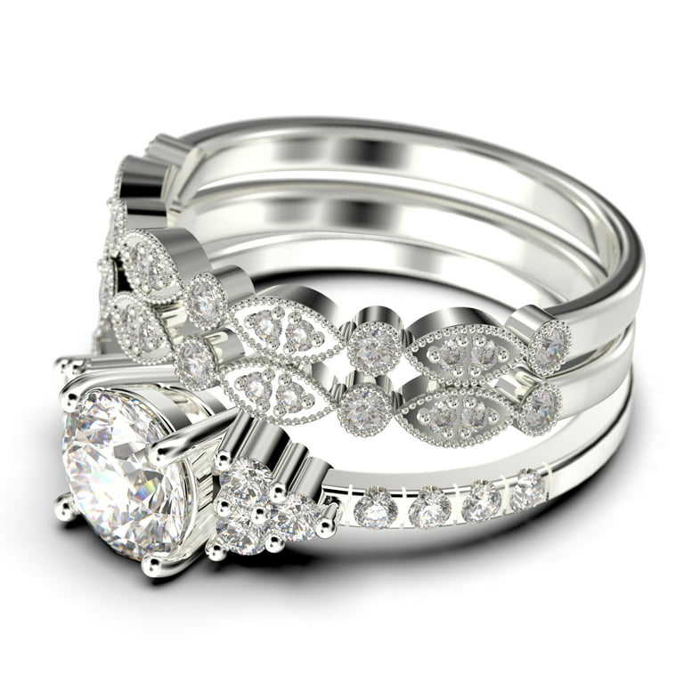 SMILEST 1.5 CT Oval Moissanite Engagement Rings, D Color VVS1 Clarity Lab  Created Diamond Ring 18K White Gold Vermeil Moissanite Side Stone Wedding