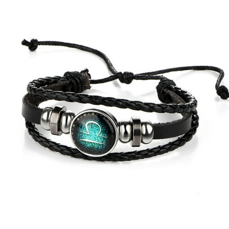 Ralph Lauren Vintage Bracelets Twelve Constellations Bracelet Hand-woven Vintage Leather Wristband Fashionable Stylish Zodiac Constellation Astrology Braided Bracelets for Men and Women ()