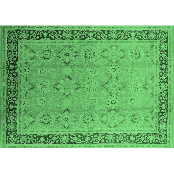 Ahgly Company Indoor Rectangle Oriental Emerald Green Industrial Area Rugs, 5' x 8'