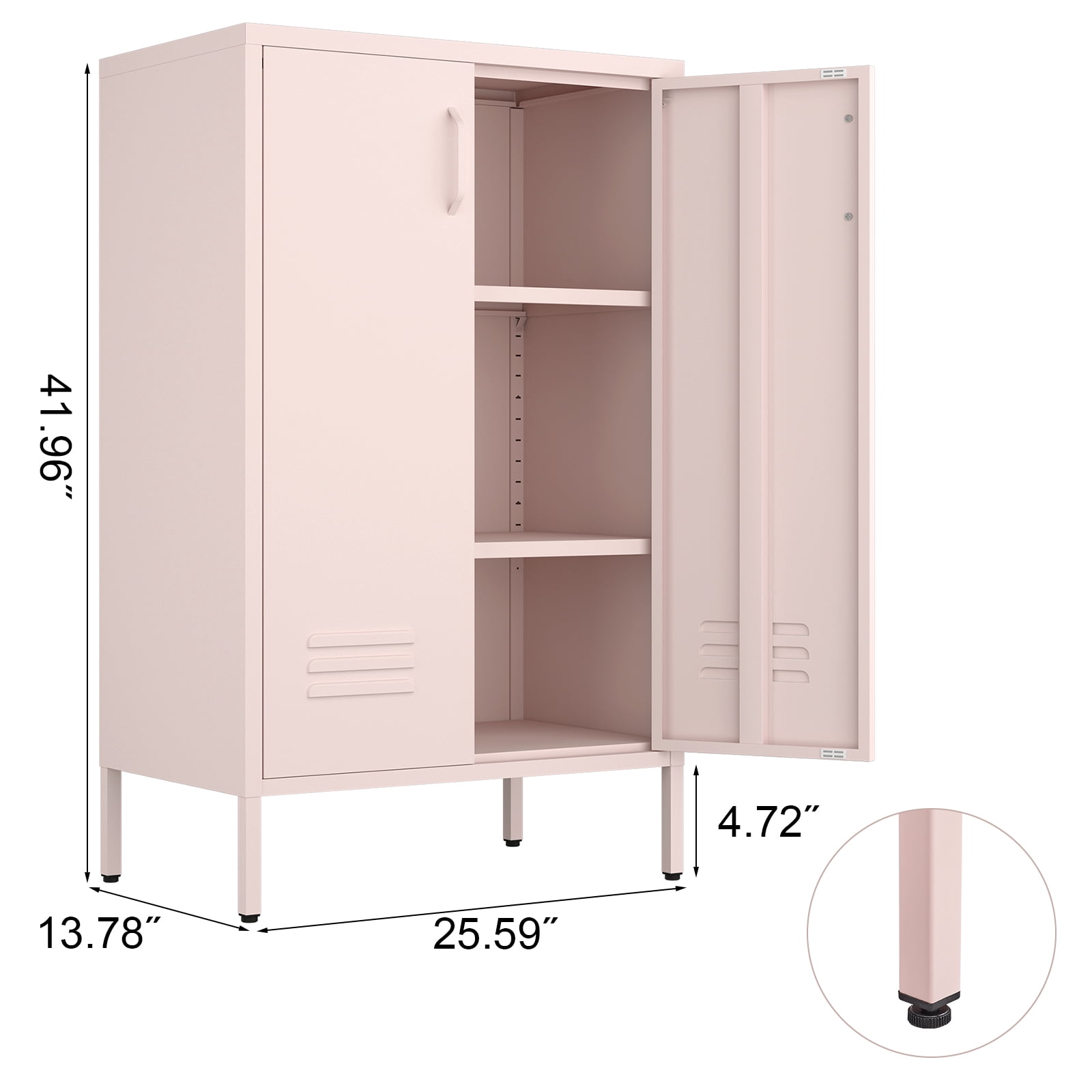 Marcree Metal Storage Cabinet, 2 Doors Accent Cabinet, Sideboard Cabinet with Adjustable Shelves, Morden Locker Cabinets with Feet for Living Room, Kitchen Pantry, Office, Pink