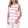 thumbnail image 4 of INSPIRE CHIC Crochet Tank Top for Women's Stripe Sleeveless Summer Hollow Out Vacation Casual Vest S Pink White, 4 of 6