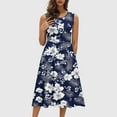 thumbnail image 2 of DeHolifer Women's Dresses Summer Crewneck Sleeveless Floral Printed A-Line Beach Casual Sundresses Navy M, 2 of 8