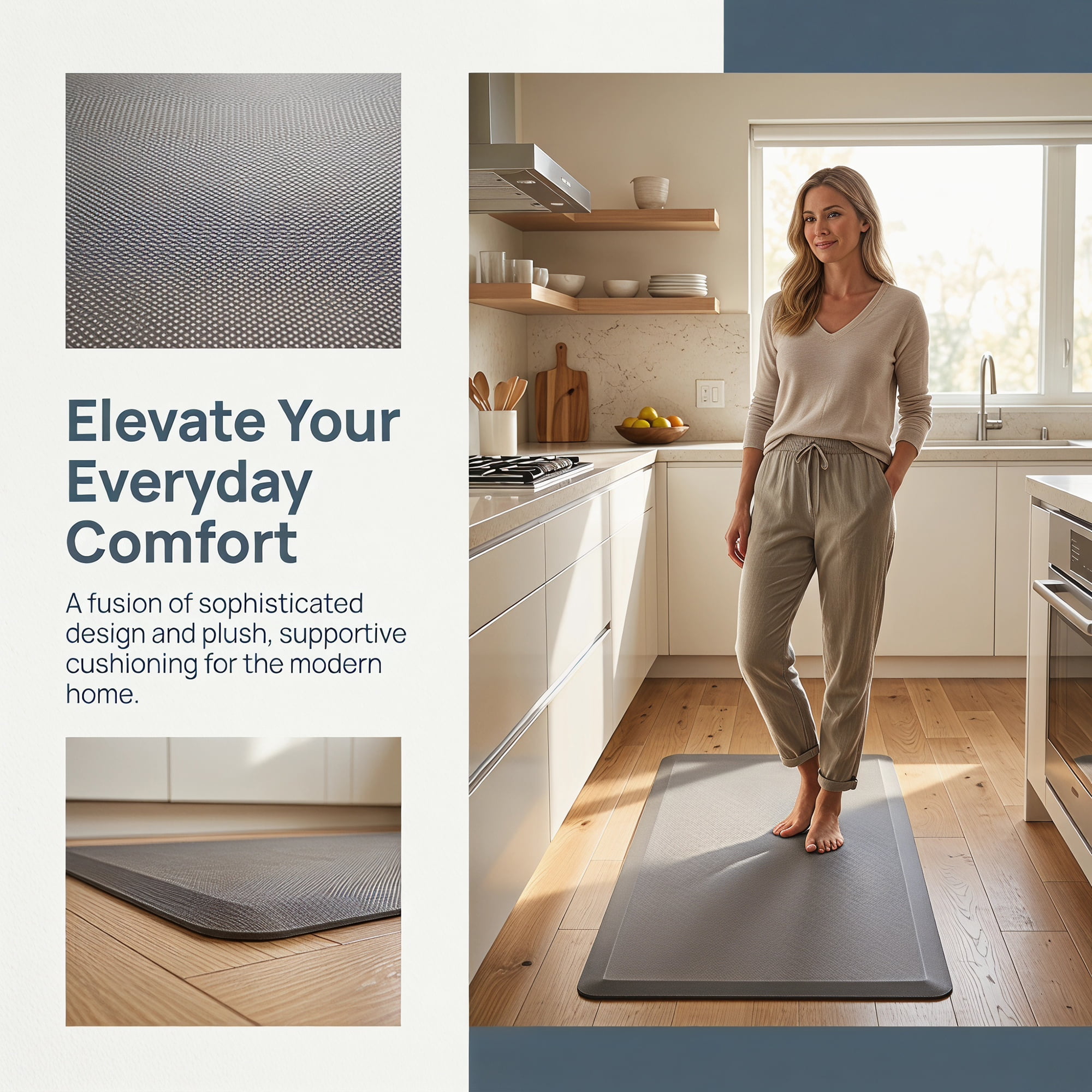 Unique Bargains Anti-Fatigue Cushioned Ergonomic PVC Floor Rug Silver Gray 47" x 17"