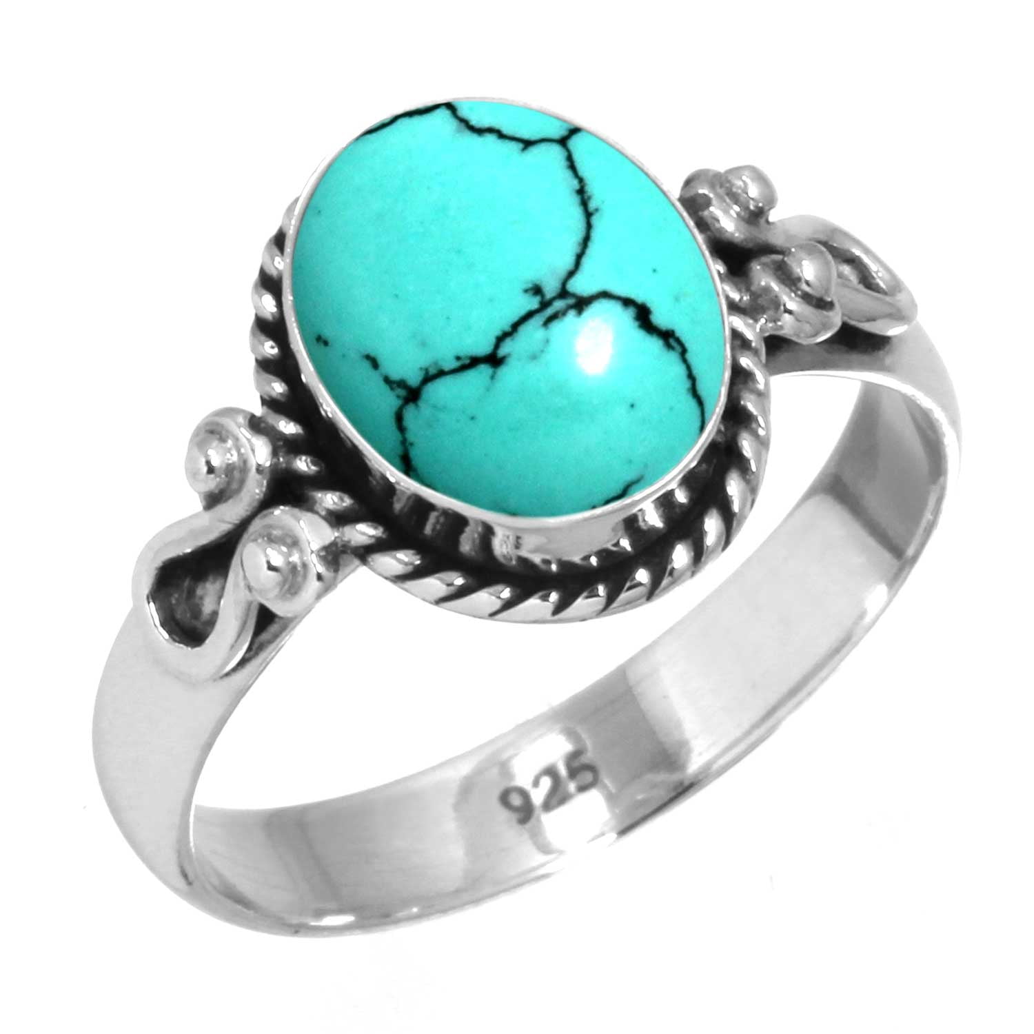 925 Silver Ring For Women - Teens Copper Blue Turquoise Stone