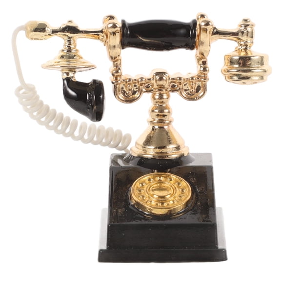 Hemoton Miniature Vintage Phone, 1/12 Scale Retro Dollhouse Phone Model for Dollhouse Rotary Telephone Furniture for Mini House Living Room Decor Black