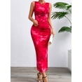 thumbnail image 6 of Women'S Sleeveless Summer Wedding Guest Dress Bodycon Floral Mesh Ruched Cocktail Maxi Dresses Rose Red M, 6 of 9