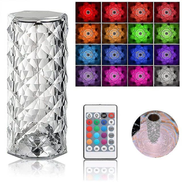 Crystal Diamond Table Lamp - 16 Colors USB Charging Touch Lamp, Bedside Night Light with Remote Control