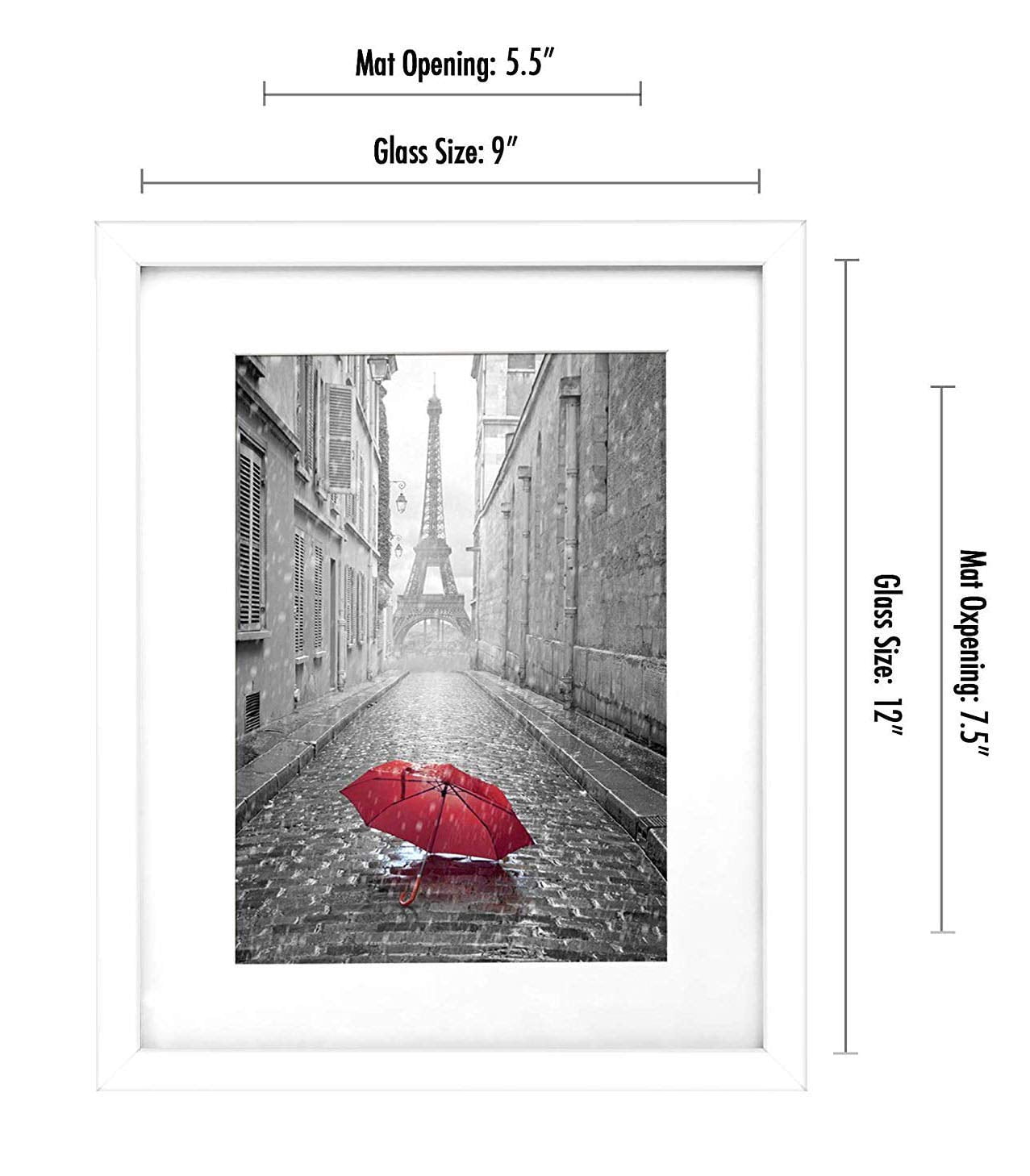 Americanflat 9x12 Picture Frame in White - Displays 6x8 With Mat and 9x12 Without Mat - Composite Wood with Shatter Resistant Glass - Horizontal and Vertical Formats for Wall