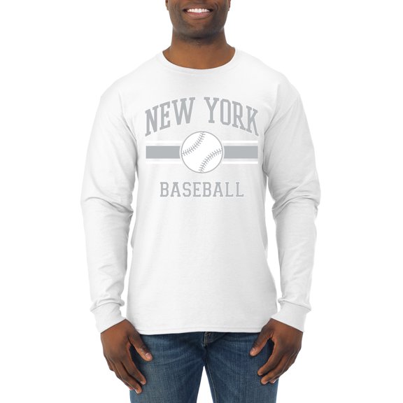 Wild Bobby City of New York NY Baseball Fantasy Fan Sports Men's Long Sleeve T-Shirt, White, Medium