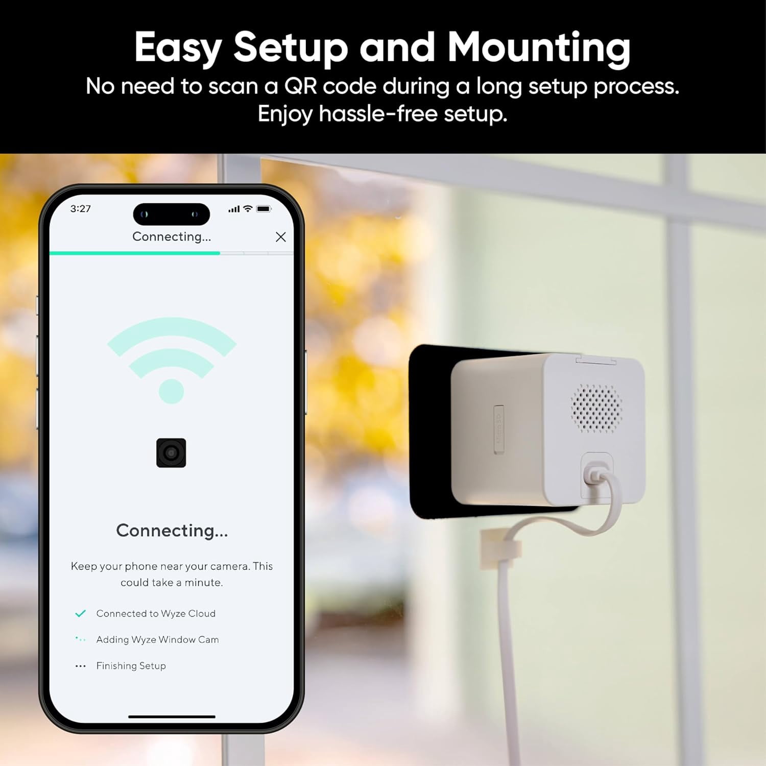 Wyze Window Camera, WiFi Indoor HD Home Security Camera, Upgraded Color Night Vision, Anti-Glare, AI-Powered Motion Detection, Easy & Quick Setup, 24/7 Recording, Works with Assistants