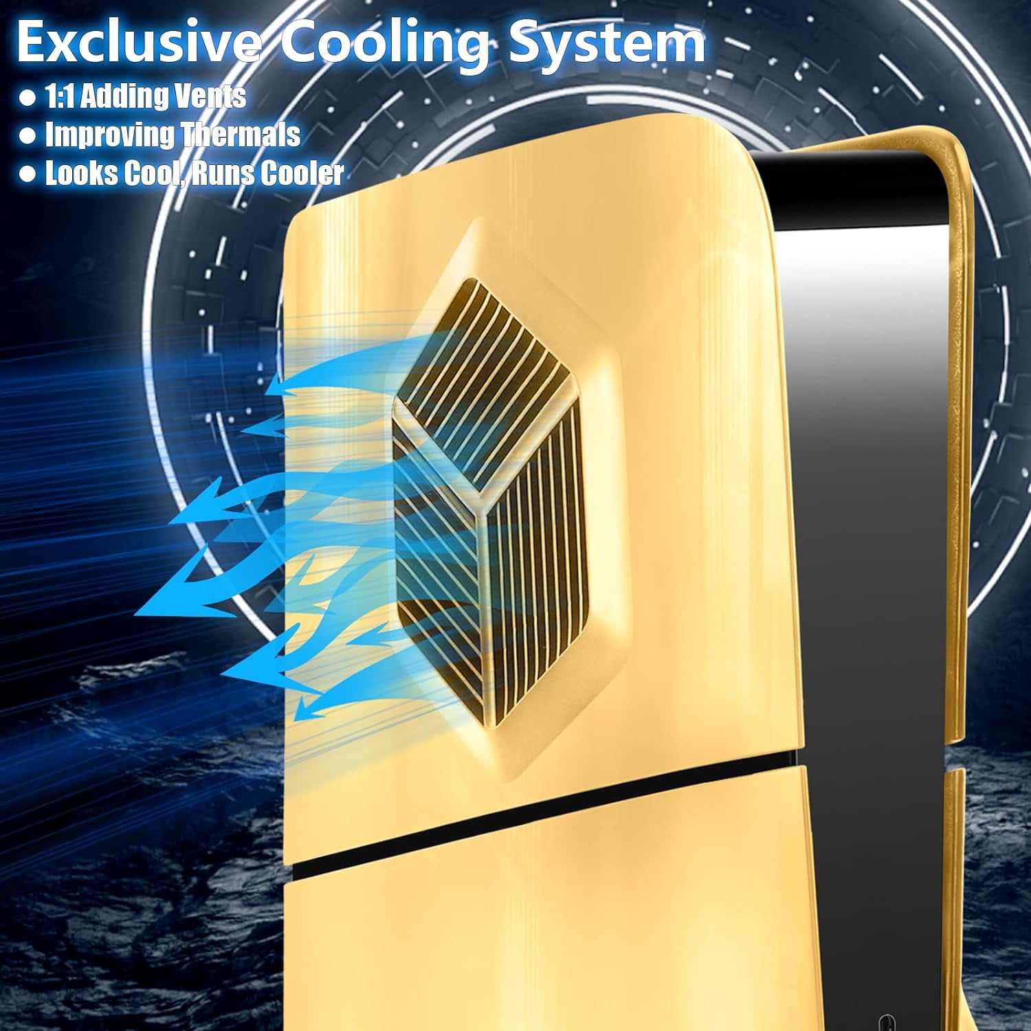 Console Cover Plates Accessories Compatible with PS5 Slim Disc Edition, Dustproof Protective Skin Faceplate Shell Panels with Cooling Vents-Gold