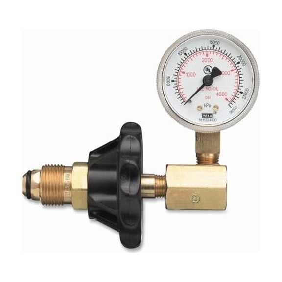 Cylinder Pressure Testing Gauge, Oxygen, Brass with Hand Tight Plastic Nut, CGA-540