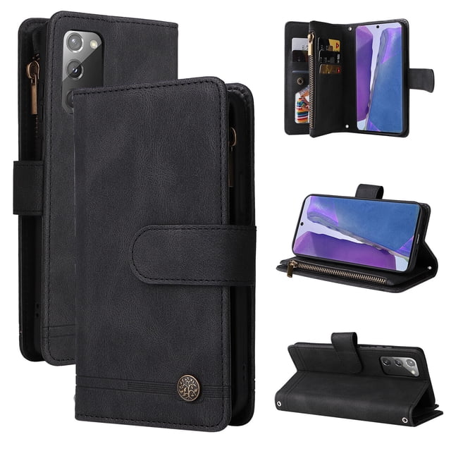 Case for Samsung Galaxy Note 20 5G Cover Zipper Pocket Wallet Case Magnetic Protective - Black