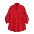 thumbnail image 3 of HH TRAF Blusa de un solo pecho con bolsillos y mangas cortas con cuello vuelto de color liso elegante para mujer 2024 Camisas casuales para mujer, 3 of 5