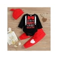 thumbnail image 3 of Kiapeise AmShibel My First Valentine's Day Baby Boy Clothes Outfits Funny Letter Romper Top+Heart Print Long Pants Hat 3Pcs Set, 3 of 9