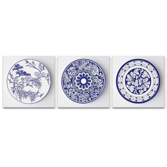 Wall26-3 Panel Canvas Wall Art- Blue and White Porcelain -Giclee Painting Wall Bedroom Living Room Home Decoration - 12"x12"x3 Panels
