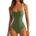 thumbnail image 2 of Women Slimming Tummy Control One Piece Swimsuits V Neck Crisscross Back Bathing Suit Army Green L, 2 of 6
