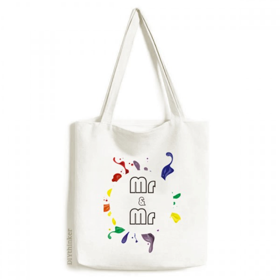 LGBT Rainbow Flag Mr & Mr Tote Canvas Bag Shopping Satchel Casual Handbag