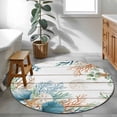 thumbnail image 4 of Marine Life Round Living Room Rugs 3.3 ft, Shell Coral Eucalyptus Leaves Wood Grain Washable Area Rug with Non-Slip Sturdy Edge Binding Round Front Door Mat Floor Carpet for Entryway, 4 of 9