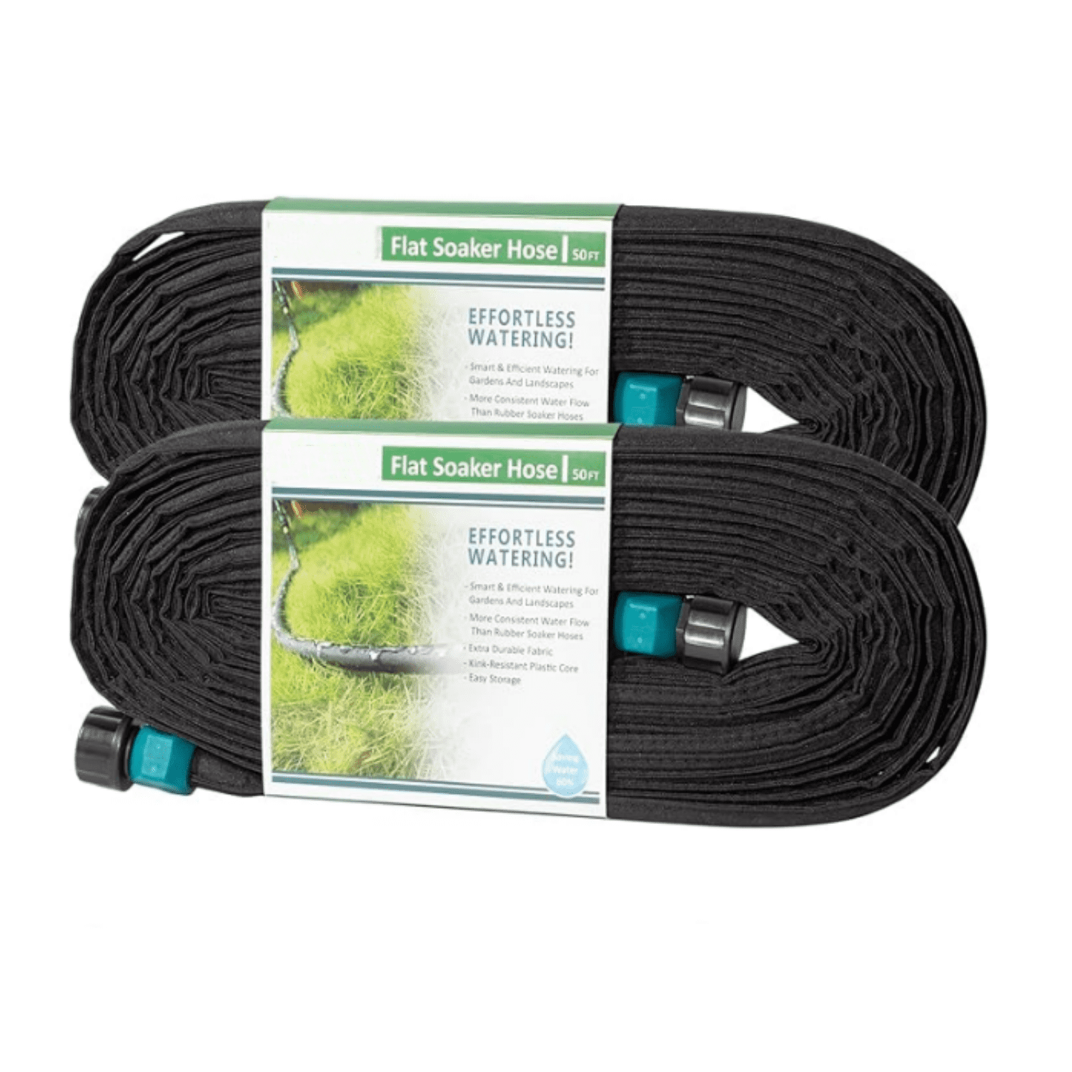 Flat Soaker Hose 100 ft for Garden Beds, 1/2'' x 50 ft 2 Pack Drip Irrigation Hoses Save Water 80% Heavy Duty for Vegetable