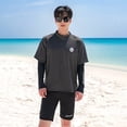 thumbnail image 3 of Guiexla 2 Pcs/Set Unisex Swimsuit Set Long Sleeves Quick-drying Fake Two-Piece Top Loose High Elasticity Adjustable Waist Couple Surfing Diving Clothes Beachwear, 3 of 7