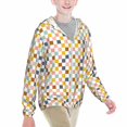 thumbnail image 2 of Pofeuu Colorful Checkered 1 Print Kids Active Zipper Sun Protection Jacket Boys Girls Hooded Cooling Shirt Pockets Fishing Running Outdoor-Large, 2 of 7