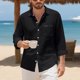 thumbnail image 1 of Blusa y camisa de manga larga con cuello vuelto para hombre, color liso, informal, a la moda, con bolsillos, manga larga, botones, cárdigan, abrigo, blusa de poliéster para hombre, 1 of 9