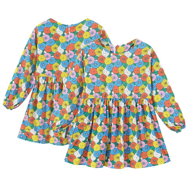 KYAIGUO Robes Décontractées pour Filles Bébés Enfants Robe Florale Imprimée Robe de Princesse Printemps Automne Manches Longues Imprimés Floraux Grenouillères Jupe 1-7 Ans