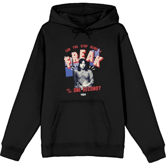 Beetlejuice Beetlejuice Can You Stop Being A Freak Adult Black Long Sleeve Hoodie-Medium