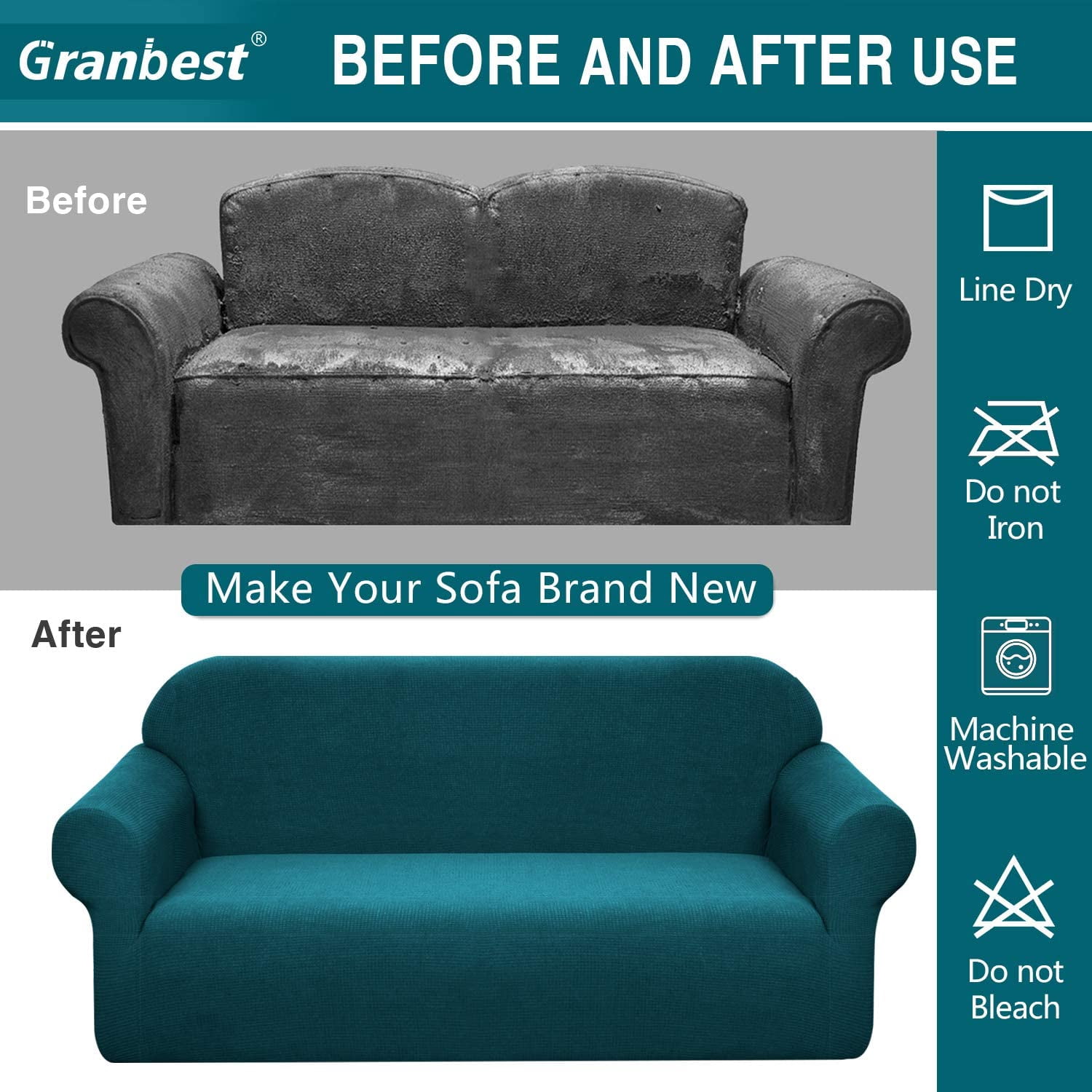 Amerteer Premium Water Repellent Sofa Cover High Stretch Couch Slipcover Super Soft Fabric Couch Cover for Pets Kids Children Dog