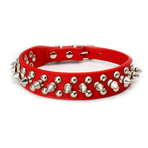 Methold Collar de cuero PU para mascotas, reemplazo de Color sólido Punk, remache liso, antimordeduras, collar ajustable para mascotas, accesorios de Suministros para perros Rojo XS Methold PT005044-09