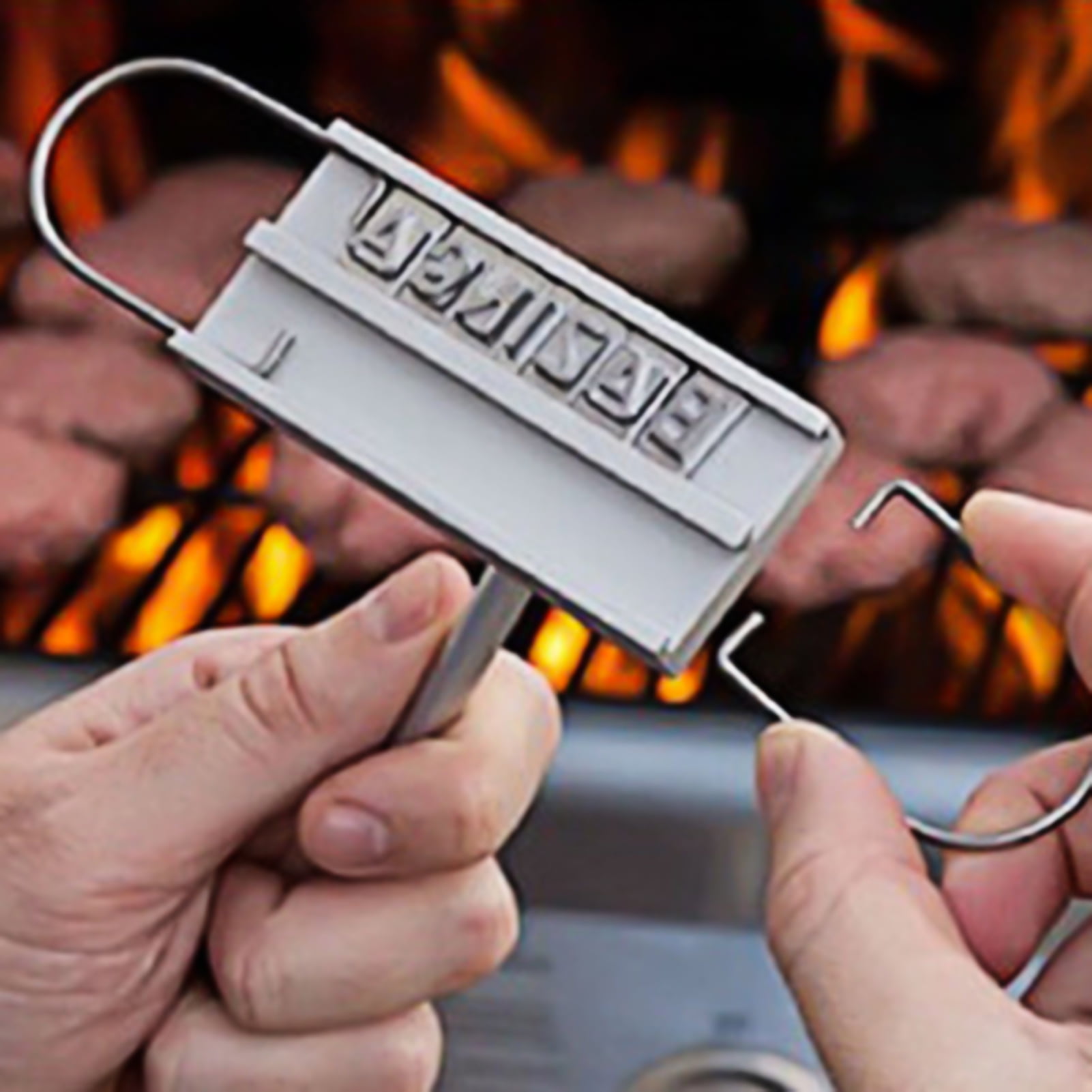 Ian Enterprises BBQ Branding Iron with Changeable Letters Personalized Meat Barbecue Steak Names Press Tool Outdoor Grilling (Letters-Silver)