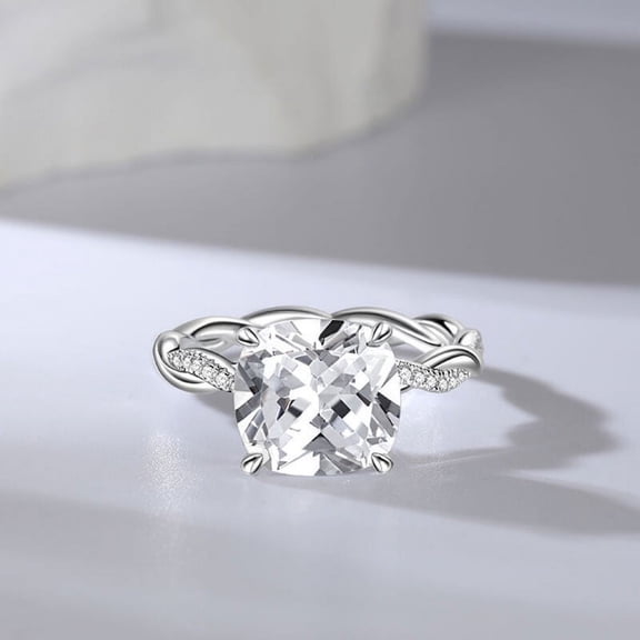 Bow Jewel 2Ct VVS1/D Cushion Cut Diamond Rings - 14K White Gold Over Rings - Engagement Wedding Hidden Halo Rings for Women's - Twisted Gorgeous Anniversary Gifts - Criss Cross Anniversary Rings