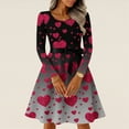 thumbnail image 2 of Women's Valentine s Day Heart Print Dress Long Sleeve Belted Waist Flowy A Line Skirt Romantic Red Heart Detail Comfortable Soft Material Perfect for Casual, Sizes S-5XL, 2 of 5