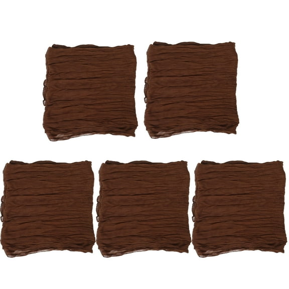 CATIEBYE 5Pcs Soft Brown Boho Table Runner Cheesecloth Pleated Wedding and Fiesta Party Decor