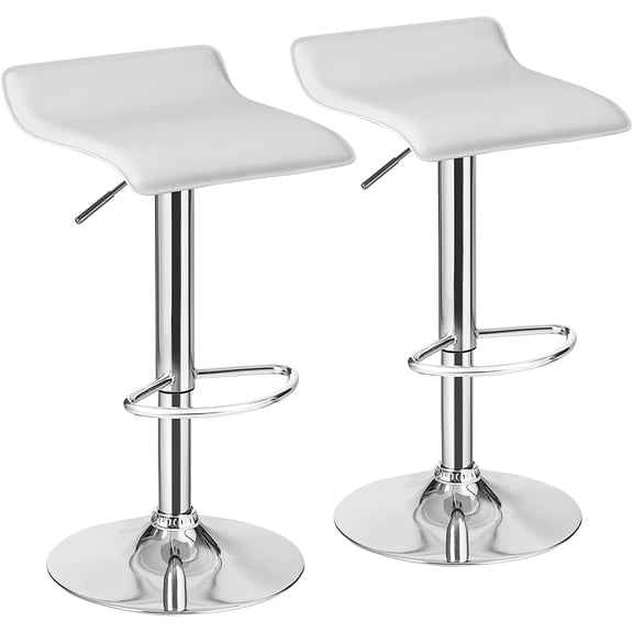 CHTER Bar Stools Set of 2, Adjustable Swivel PU Leather Barstools w/Footrest, Chrome Base, Hydraulic Modern Bar Chairs for Dining Room Pub Cafe, Counter Height Bar Stools for Kitchen Island (White)