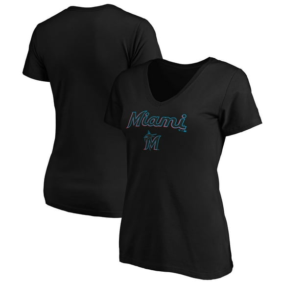 Women's Black Miami Marlins Core Team Lock Up V-Neck T-Shirt