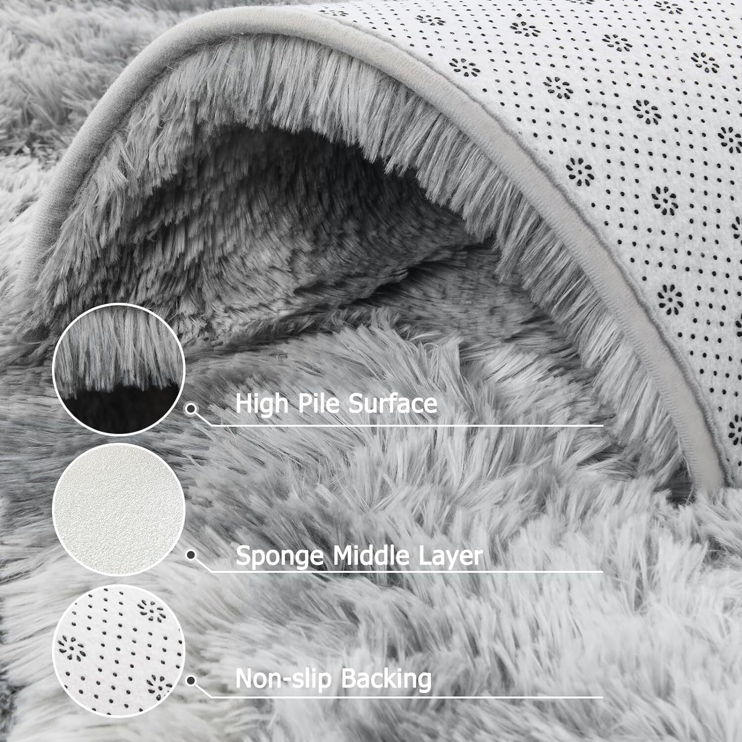 Debonair Super Soft Shaggy Rugs Fluffy Carpets 2x3 Feet Indoor Modern Plush Area Rugs for Living Room Bedroom Home Decor Upgrade Anti-Skid Rectangular Fuzzy Rug, Light Grey