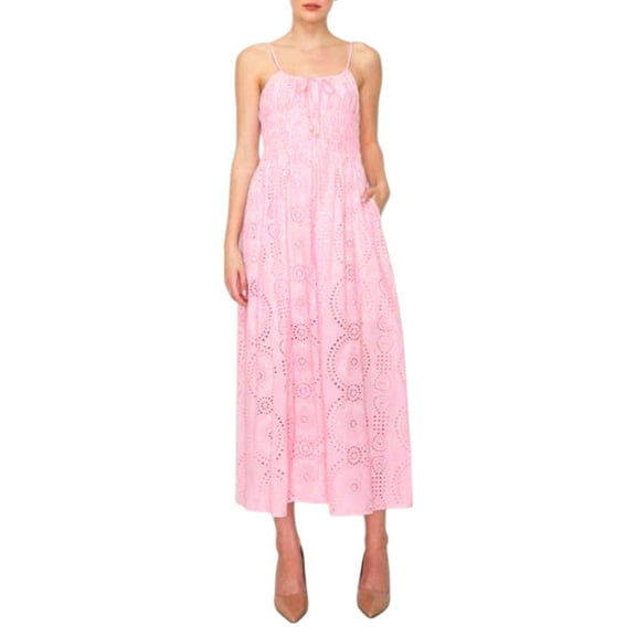 MELLODAY Women's Sleeveless Lightweight Eyelet Maxi Dress (Pink, S)