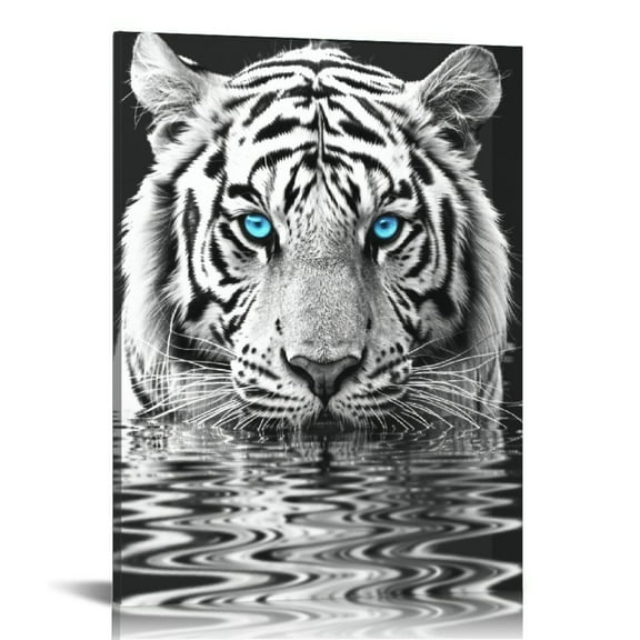 COMIO  Black White Tiger Canvas Wall Art Wild Animal the Picture Print Blue Eyed Tiger Painting Artwork Kitchen Office Home Living Room Men Cave Wall Decor Stretched Ready to Hang