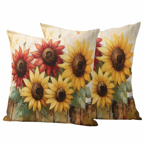 Vintage Sunflowers Outdoor Waterproof Pillow Covers, Summer Farmhouse Wooden Country Floral Decorative Square Throw Pillowcase Sofa Cushion Sham for Patio/Couch/Chair, 20"x20" 2 Pack