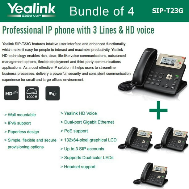 Yealink SIP-T23G 4-UNITS 3-Line HD Professional IP Phone VoIP LCD PoE ...