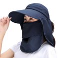 thumbnail image 2 of Wuxian Women'S Summer Sun Hat Solid Color Adjustable Strap Large Wide Brim Beach Caps Foldable Cover Neck Flap Soft Top Travel Outdoor Vacation Uv Protection Hiking Fishing Hat,Navy,One Size, 2 of 3