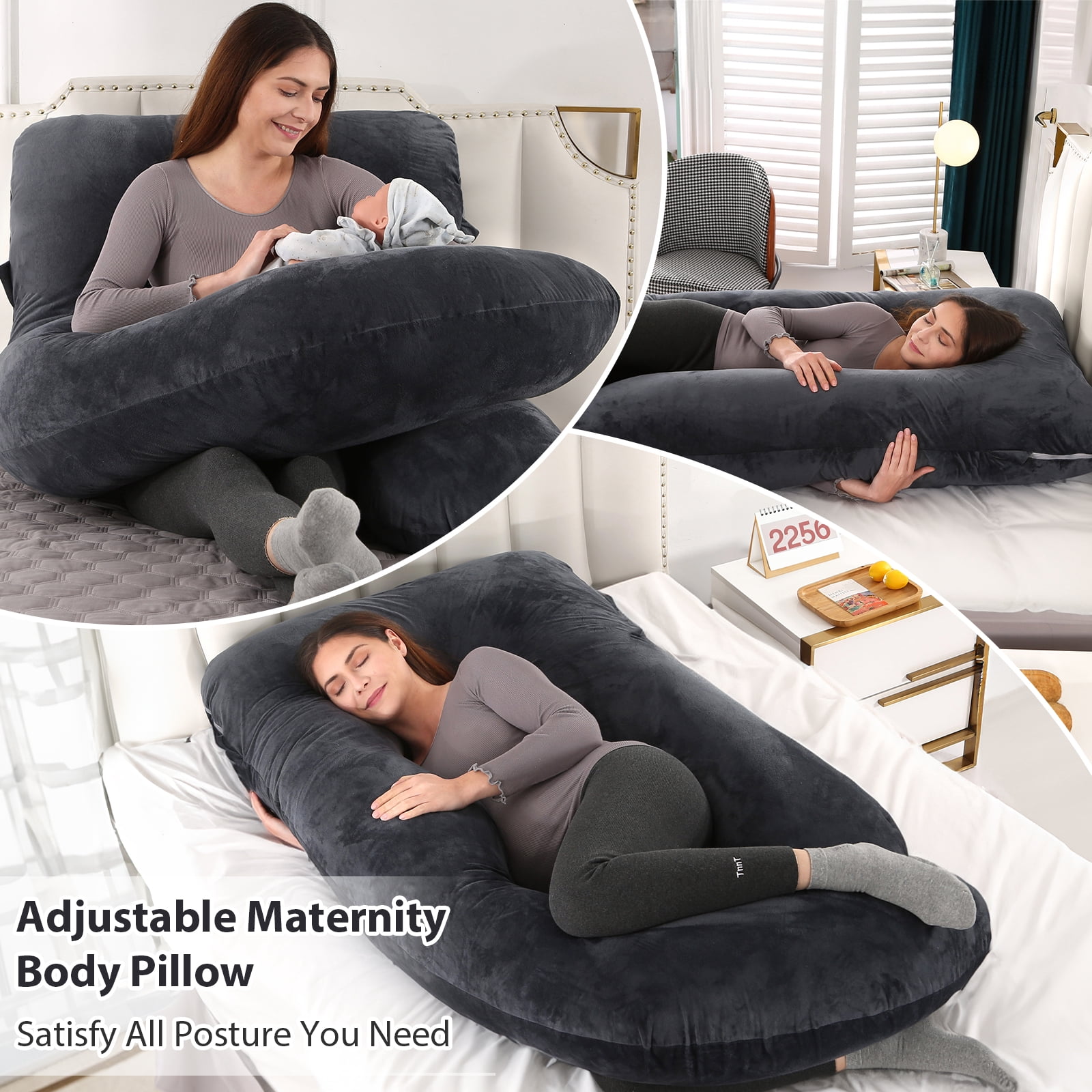 BATTOP Pregnancy Pillow,Body Maternity Pillow for Sleeping with Removable Cover,Support for Head,Back,Legs,Belly,Hips,57 Inch Body Pillow for Pregnant Women