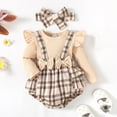 thumbnail image 4 of Baby Girls Cute Plaid Onesie Long Sleeve Crew Neck Casual Lounge Jumpsuit Bowknot Fall Winter Comfy One Piece Skirt Romper, 4 of 5