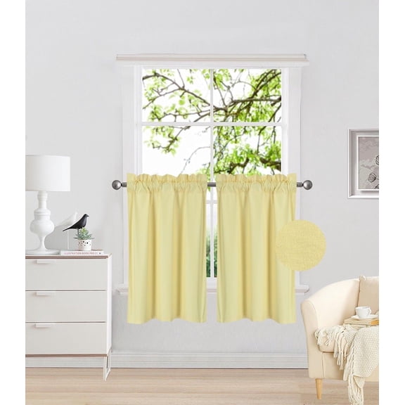 RS5 2-Piece Yellow Microfiber Blackout Window Curtain, Two (2) Rod Pocket Panels 30"X 36" Each