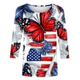 thumbnail image 4 of Xdegoge USA Vintage American Flag Stars Stripes Color Block T Shirt for Women Three Quarter Sleeve Crewneck Casual 4th of July Patriotic Summer Holiday Tees Tops, 4 of 5