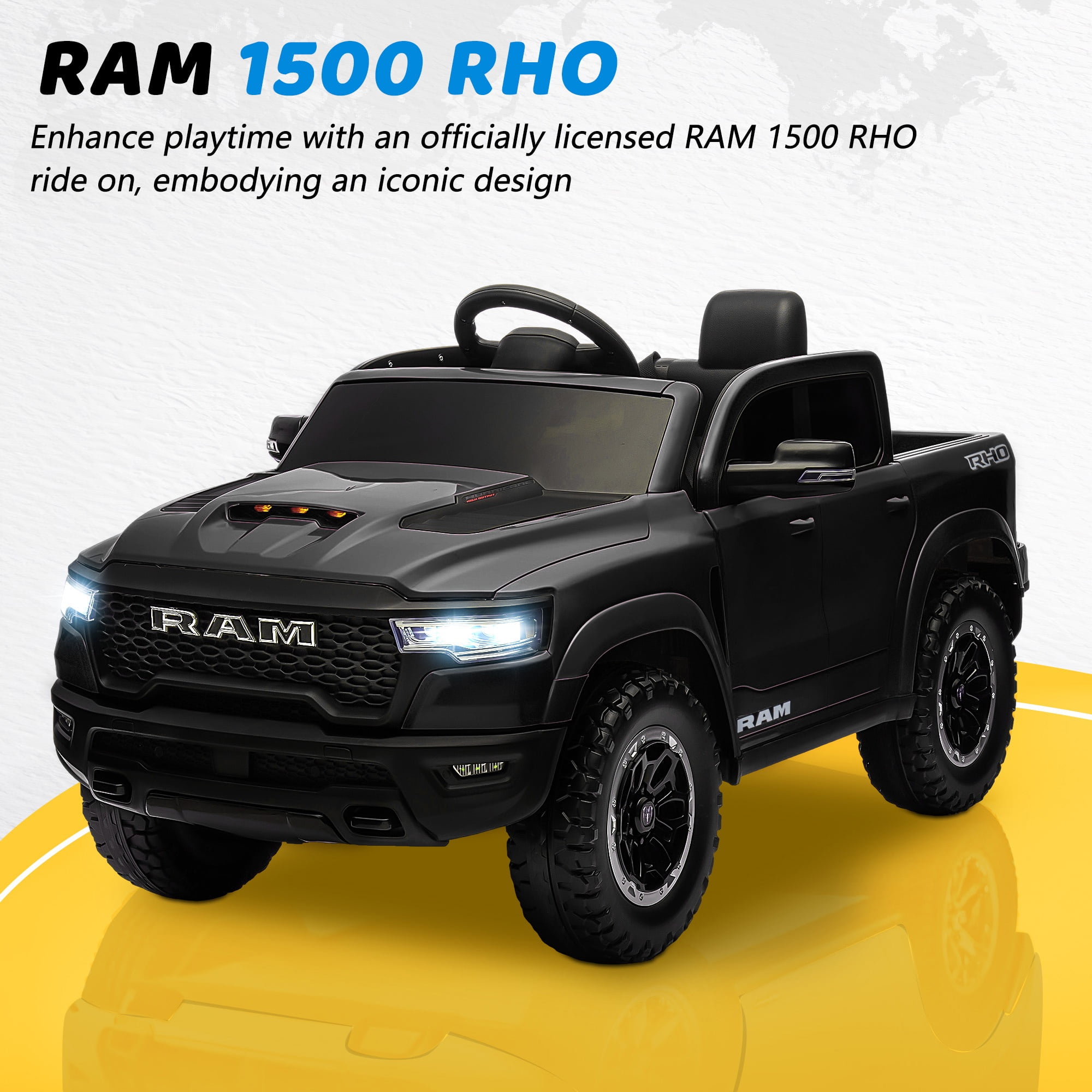 RAM 1500 Ride on Car Toy for Kids, 12V Powered Ride on Truck Toy with Remote Control, 4 Wheel Suspension, Safety Belt, Music, Bluetooth, LED Lights, Electric Cars for 3-5 Yrs Boy Girl, Black