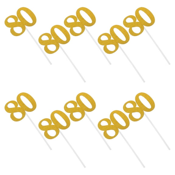 Golden 80th cake Topper for Party Decorations with Fine Craftsmanship and Glitter Design 10Pcs