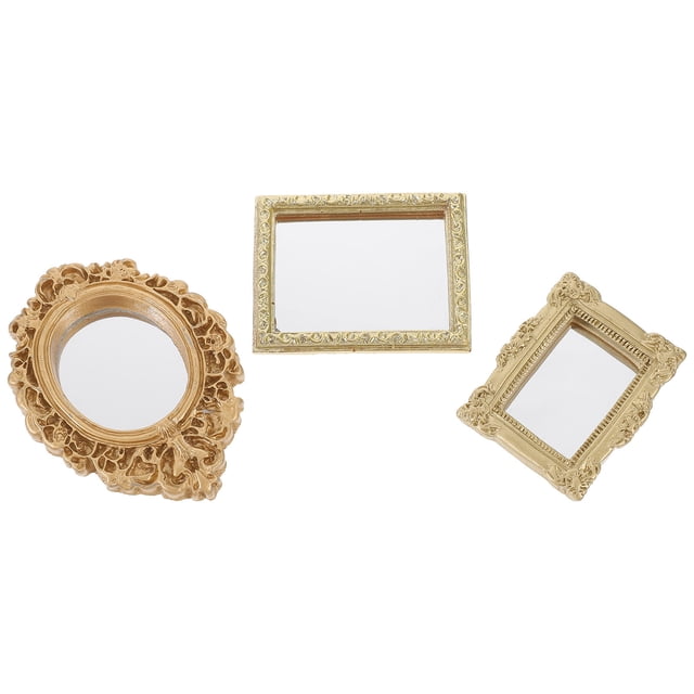 ifundom 3Pcs Small Mirror Set Golden Plastic Striped Square for DIY Projects in Outdoor Space Decor